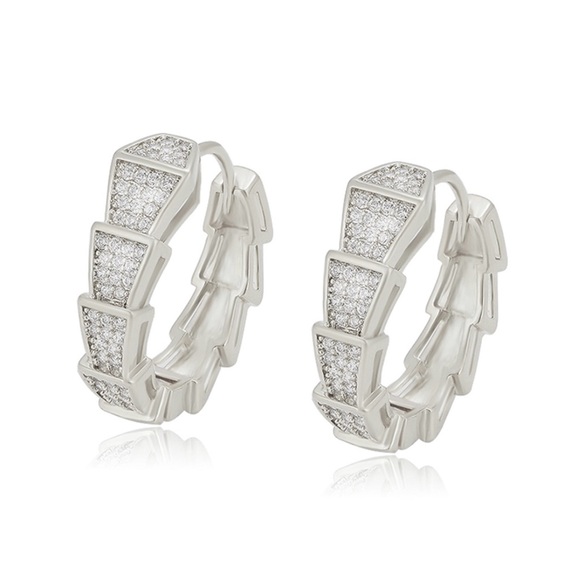 Snake Hoop Earrings Platinum Plated 925 Sterling Silver - Picture 1 of 9